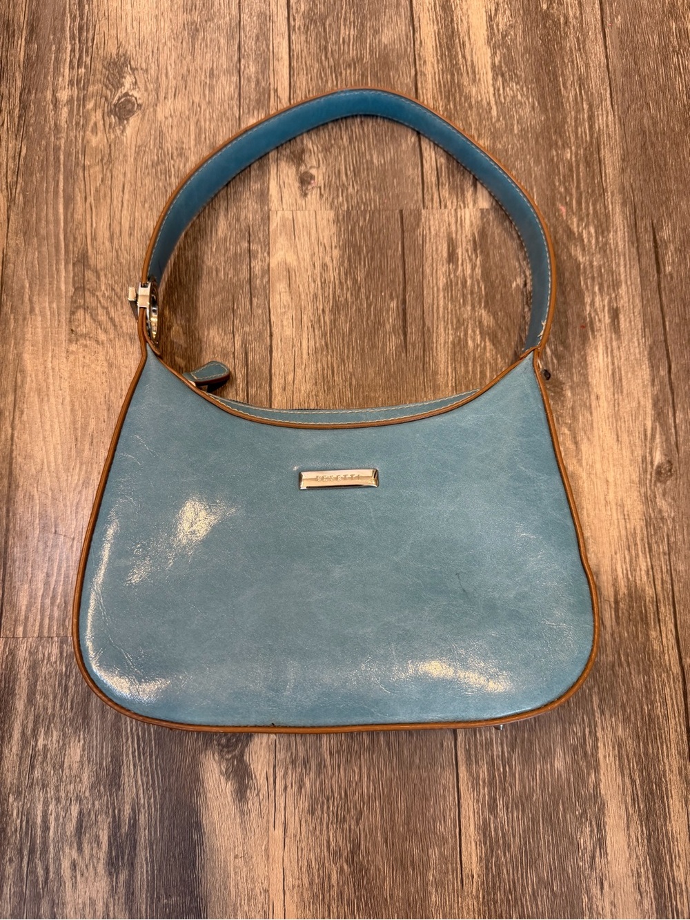 Vintage Y2K Rosetti Blue Leather Mini Baguette Bag Structured Shoulder Bag